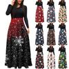Women's Fashion Casual Christmas Print Round Neck Long Sleeves Oversized Dress