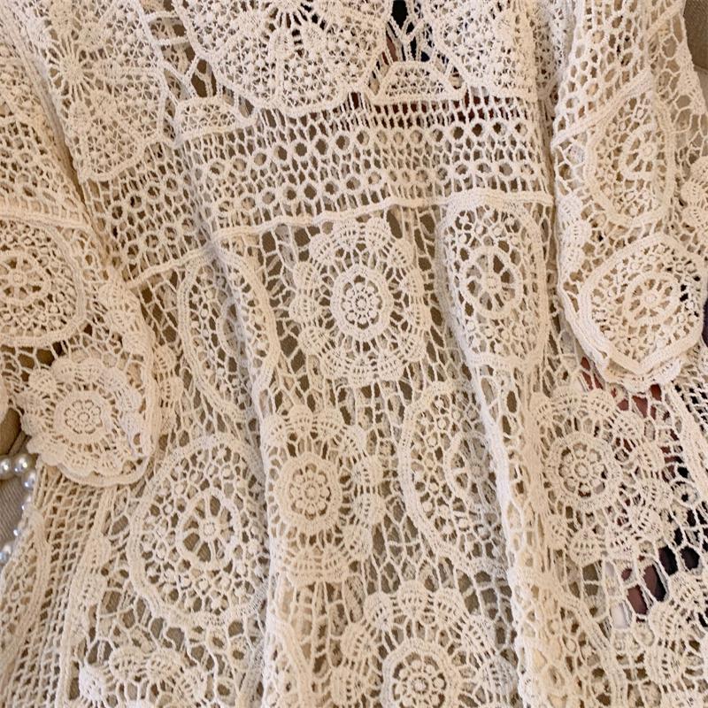 Dimanaf 2025 New Summer Women Long Knitted Dress Asymmetry Sleeve Basic Fashion Lace Dresses Casual Loose