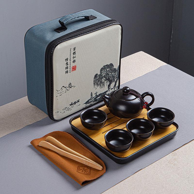 Portable Ceramic Ding Kiln Travel Kung Fu Tea Set Kuaike Cup Storage Bag Company Event Gifts