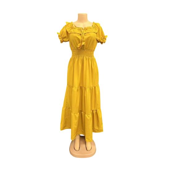 Women's Summer Off Shoulder Ruffle Maxi Dress Short Sleeve High Waist A-Line Dress Flowy Beach Long Dress