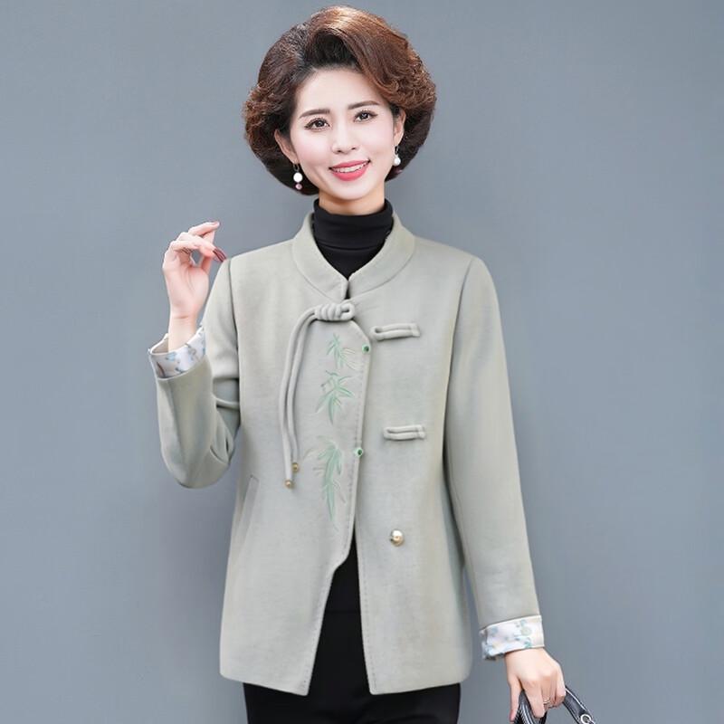 XUEXI New Chinese Style Embroidered Wool Blend Coat