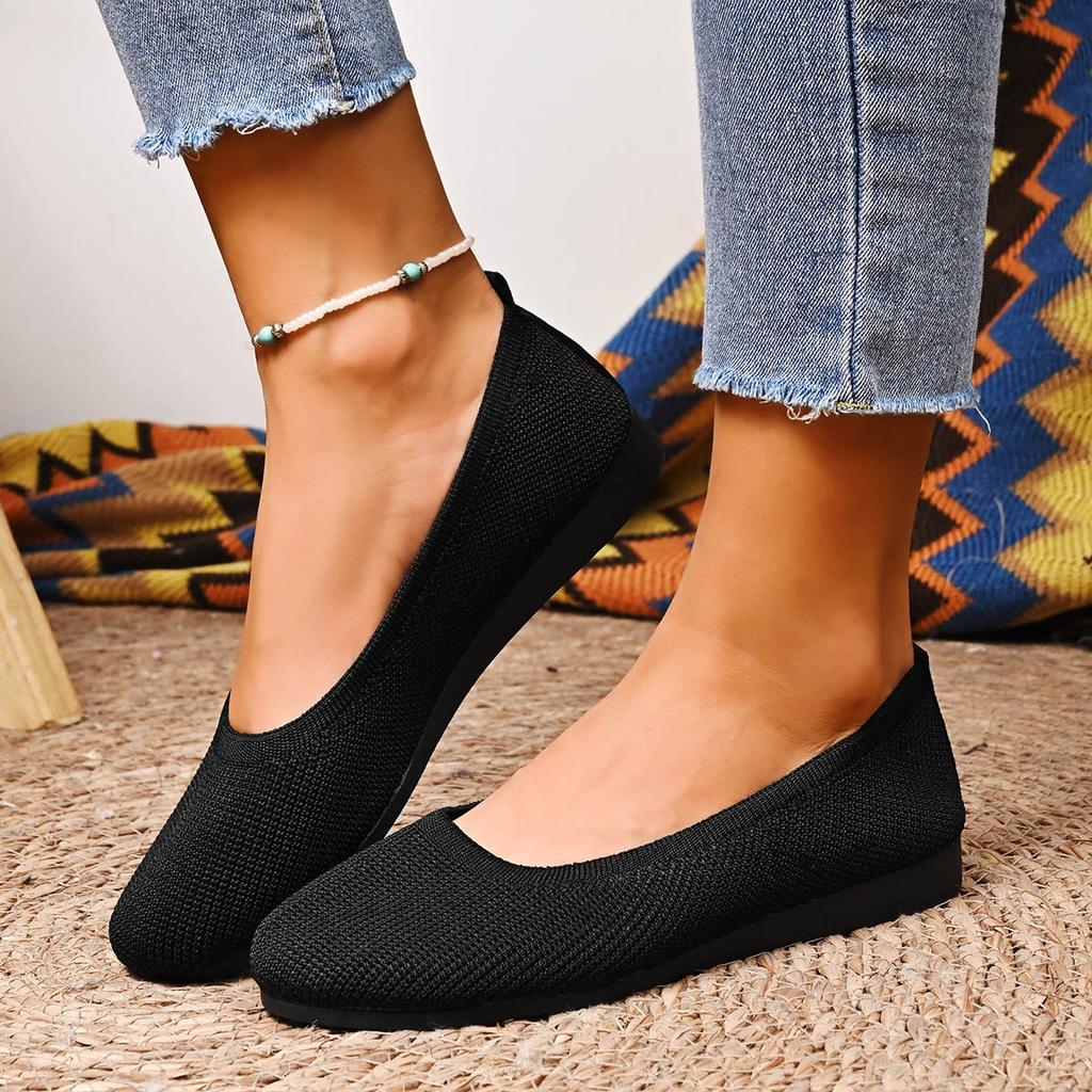 Fashion Round Toe Women Flats Comfortable Knit Ballet Flat Shoes Casual Slip On Shallow Shoes Office Boat Shoes Trend Plus Size Loafers