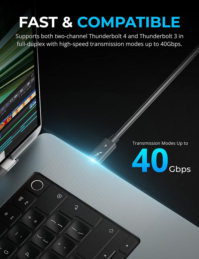 SABRENT Thunderbolt 4 Passive Cable with Chip E-Marker [6.5ft/2m] (CB-T4M2)