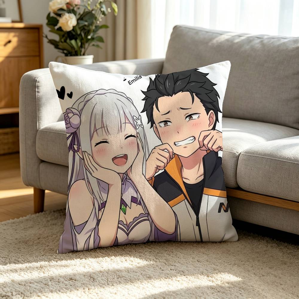 Аниме Re Zero-O N-Нацуки Субару Квадратная двусторонняя наволочка для подушки Спальня Прикроватная подушка Чехол для диванной подушки