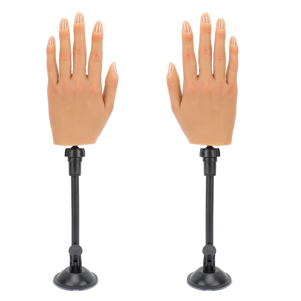 1 Pair Nail Training Practice Hand with 2Pcs Suction Stand Nail Tips for Tattoo Ring Display