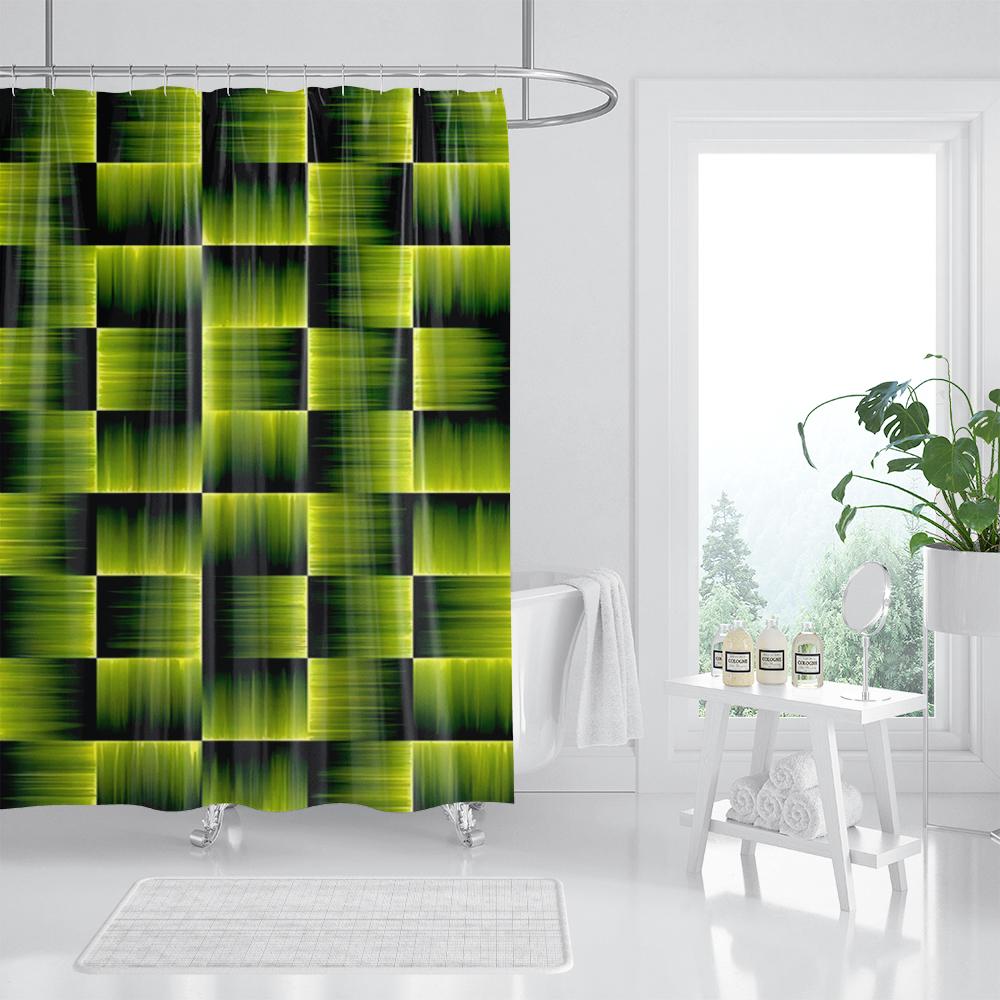 Blue Mosaic Pattern Shower Curtains Waterproof Polyester Bath Curtain Geometrical for Bathroom Home Decor Curtain with Hooks