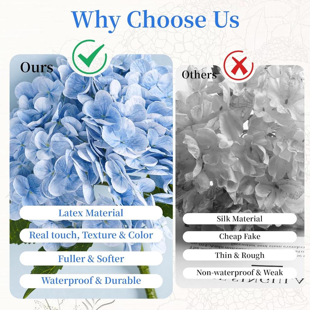 Emulation blue hydrangea feel realistic latex fake flowers for wedding table decorations, home, party, garden outdoor layout 3PCS