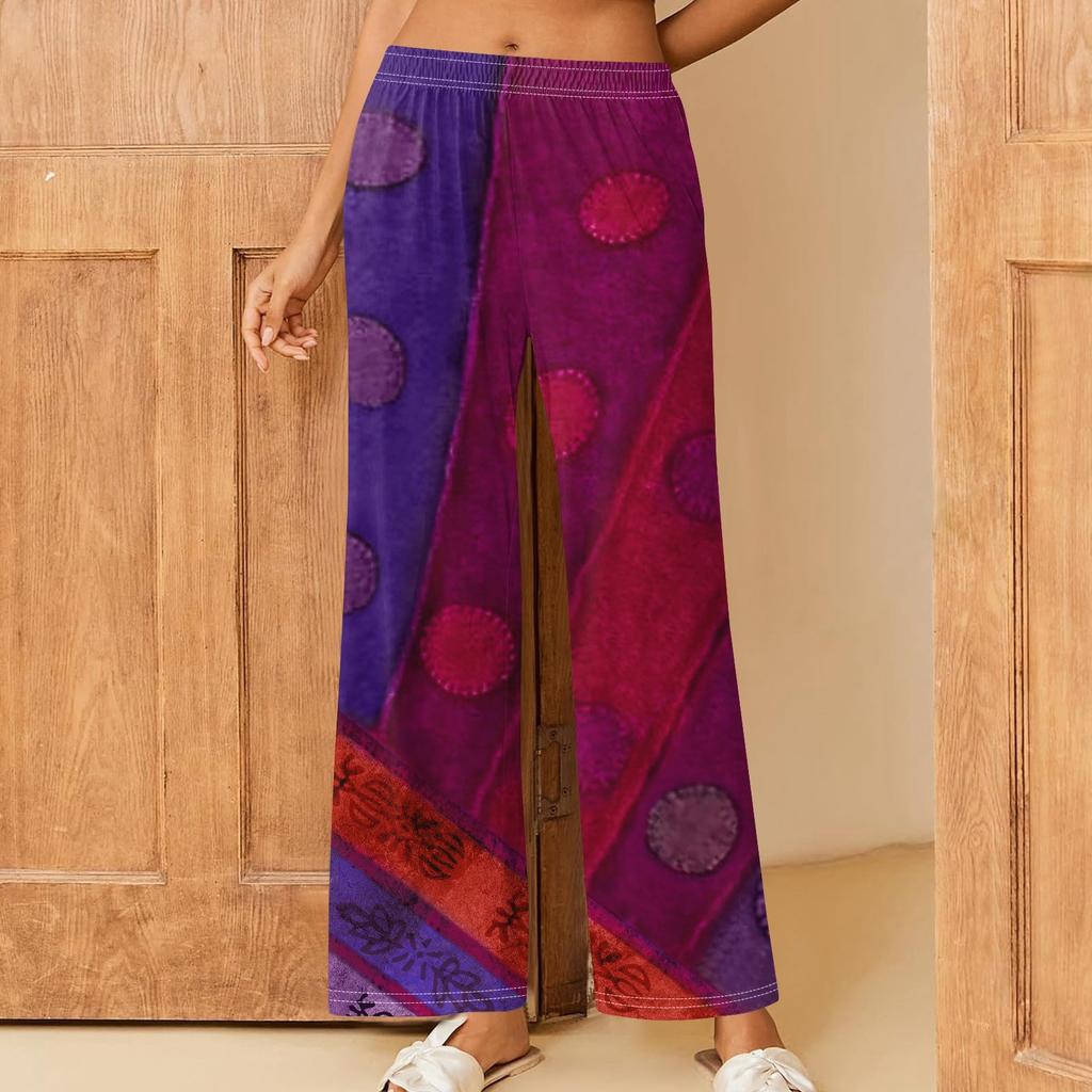 Женские повседневные брюки прямого кроя с эластичным поясом и принтом