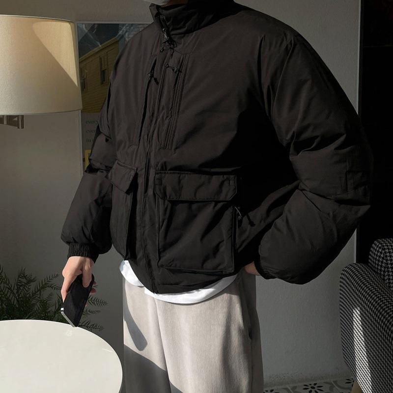 Пальто из хлопка с воротником-стойкой в рабочем стиле, мужская зимняя свободная теплая утолщенная куртка в корейском стиле, хлопковое пальто