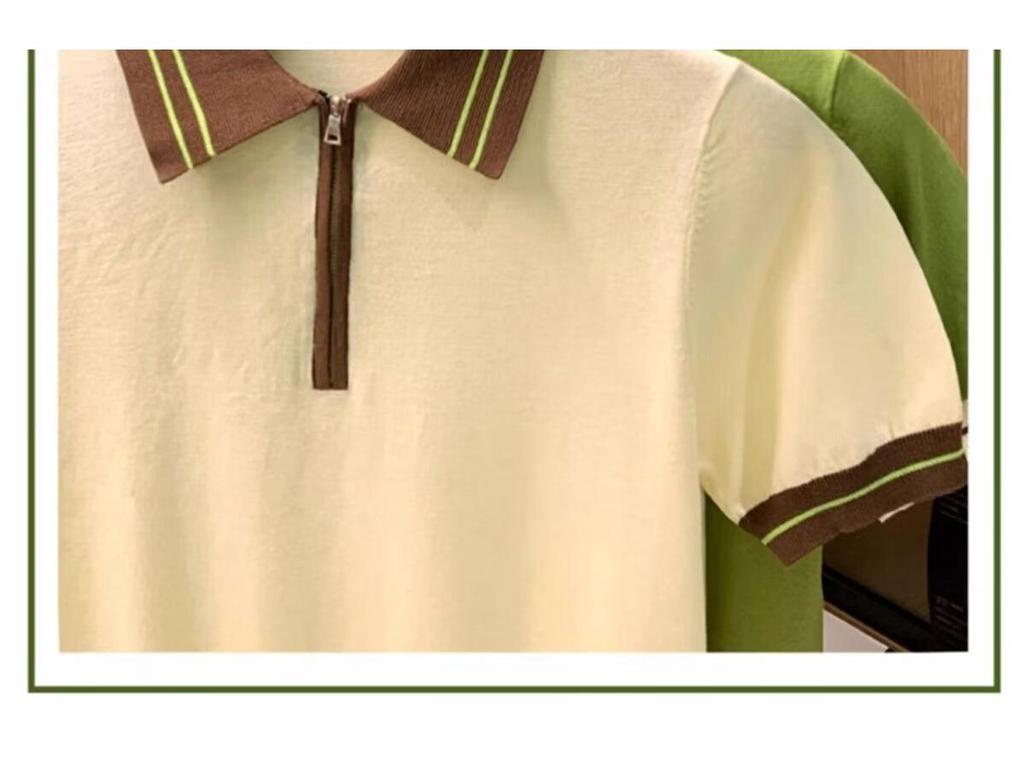 Мужская футболка-поло с коротким рукавом из ледяного шелка в корейском стиле на молнии до половины