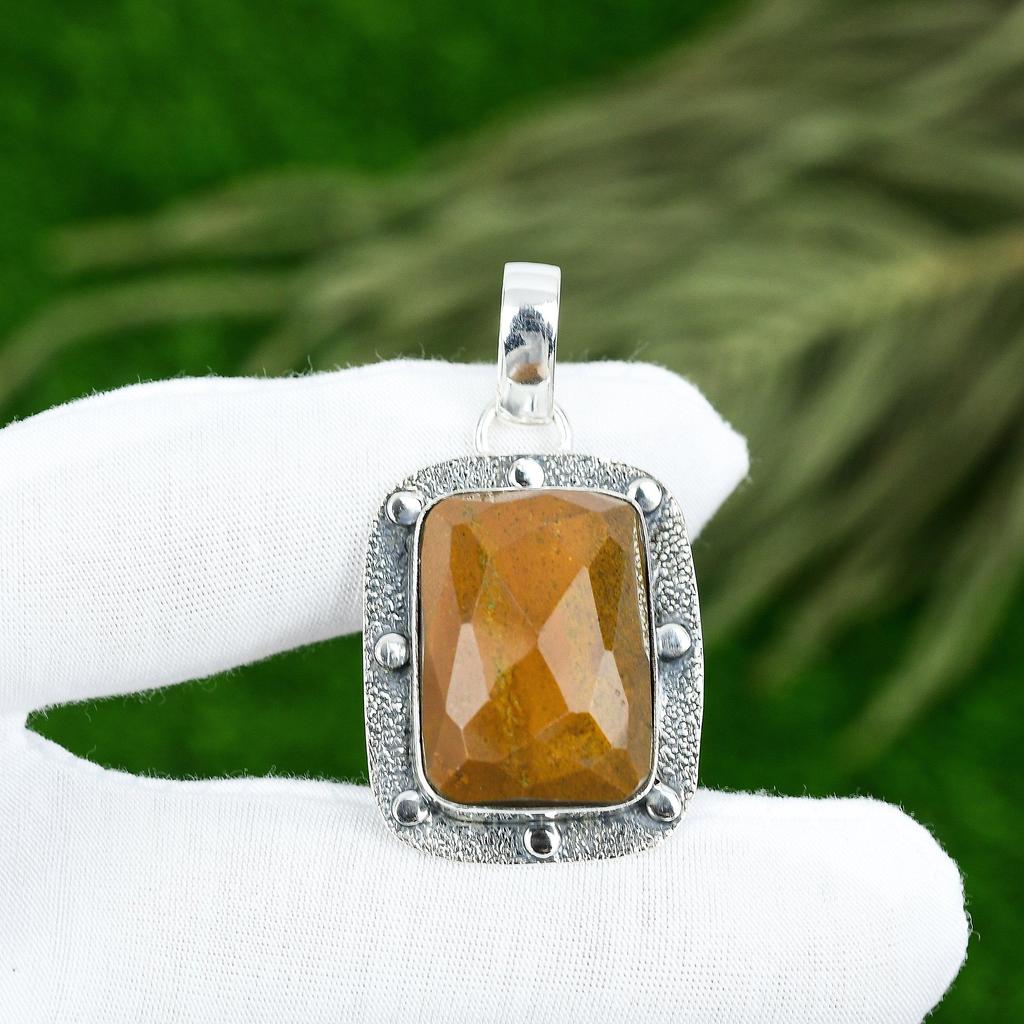 День матери Сделка Сафари Яшма Драгоценный камень 925 Стерлинговое серебро Арт Деко Новый Кулон