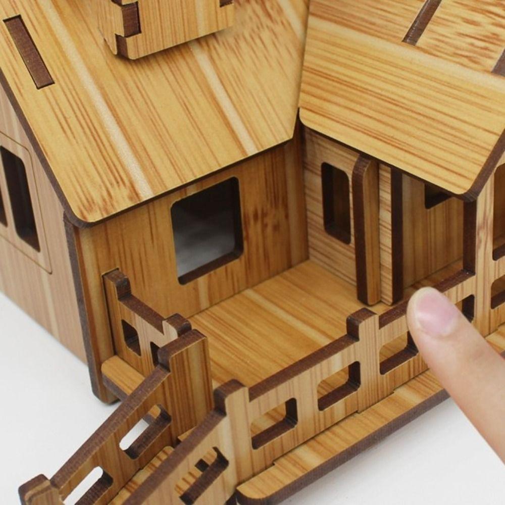 Bamboo 3D Wooden Puzzle Villa House Windmill DIY Ferris Wheel Modle Montessori   Adult