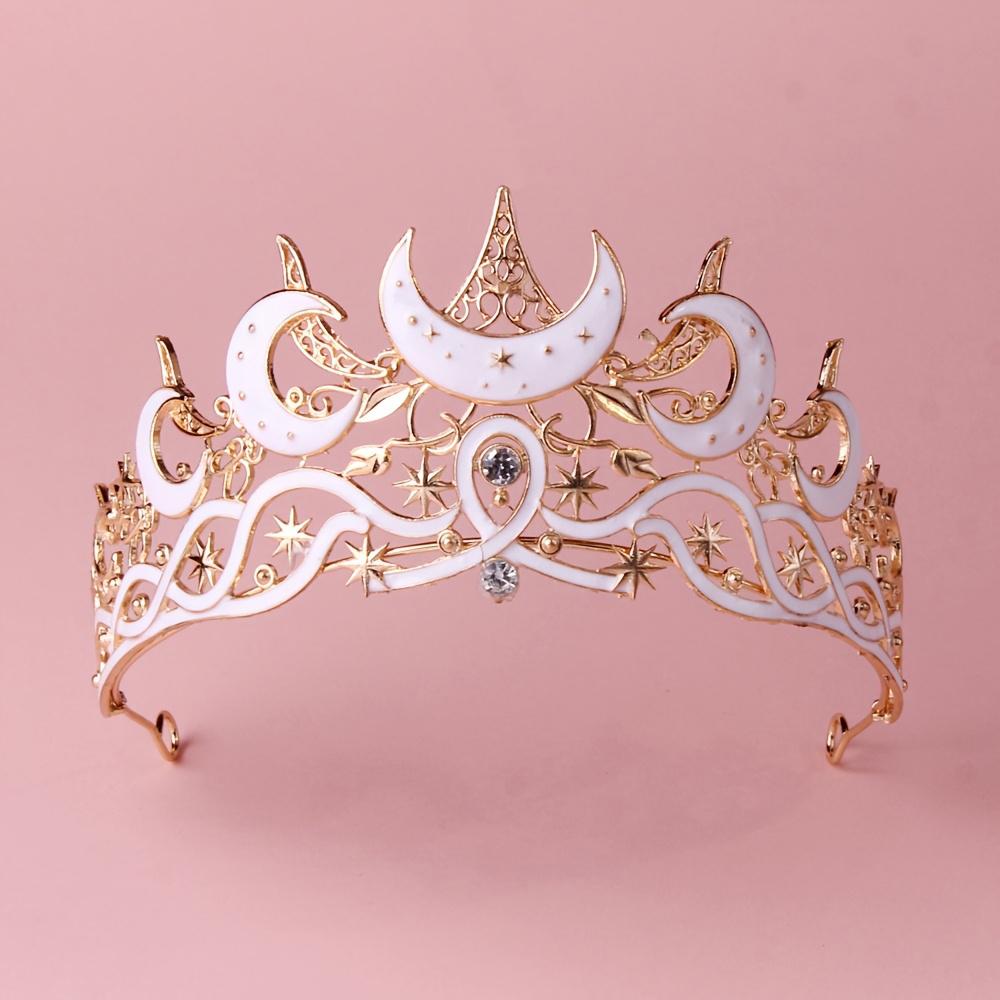 1pc Luxury Gothic Moon Tiara Celestial Queen Crown for Women Baroque Star Headpiece Vintage Weddings Elegant Party Crown