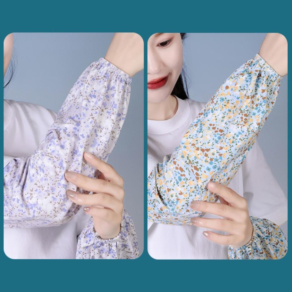 Fashion Floral Ice Silk Gloves Loose Long Mittens New Sunscreen Sleeves Outdoor