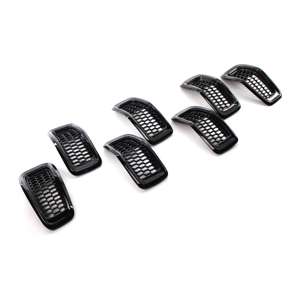 7 шт./компл., глянцевая черная автомобильная сетка, сотовая передняя решетка, вставки, черные кольца на решетку, накладка для Jeep Cherokee 2014-2018, авто