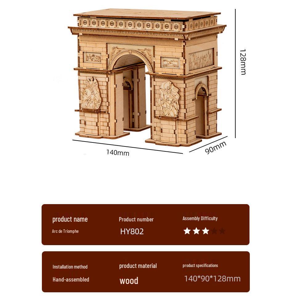3D Wooden Puzzle Model: Eiffel Tower & Arc De Triomphe - Ancient Building Ornaments for Kids