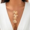 PuRui Trendy Gold Color Metal Petal Charm Long Tassel Necklace for Women Choker Chest Chain Zircon Collar Gifts Party Wedding