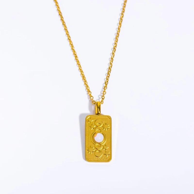 Ожерелье из нержавеющей стали для женщин, продолговатый кулон Таро с изображением солнца, луны и звезды, подарок ювелирного изделия