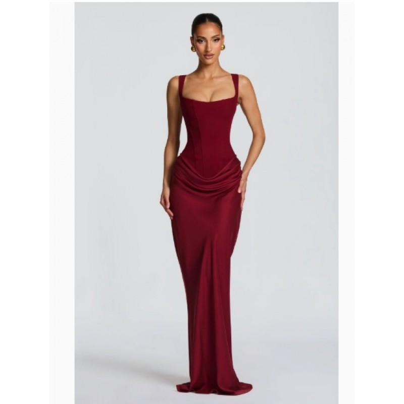 Womens Slim Fit Sleeveless Long Dress With Corset Detail Elegant Casual Midi
