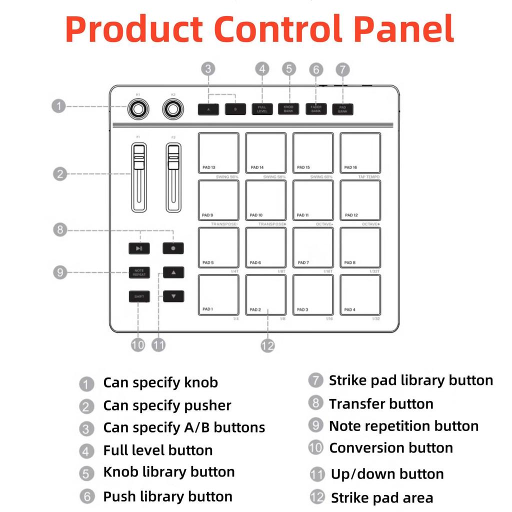 Машина для создания битов MIDI Pad с 16 бит-пэдами с подсветкой RGB для начинающих музыкантов