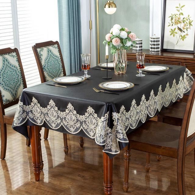 Элегантная водонепроницаемая скатерть из искусственной кожи для обеденного журнального столика с кружевом, прямоугольная, квадратная, круглая, не скользящая, роскошная