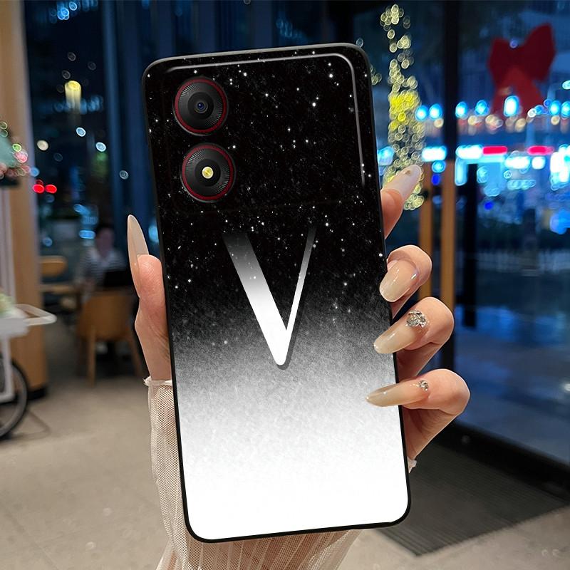New Design Letter Flower Pattern Soft Silicone Black Phone Case For ZTE Blade A34 4G Anti-scratch Shell ZTE Blade A34 4G Casing