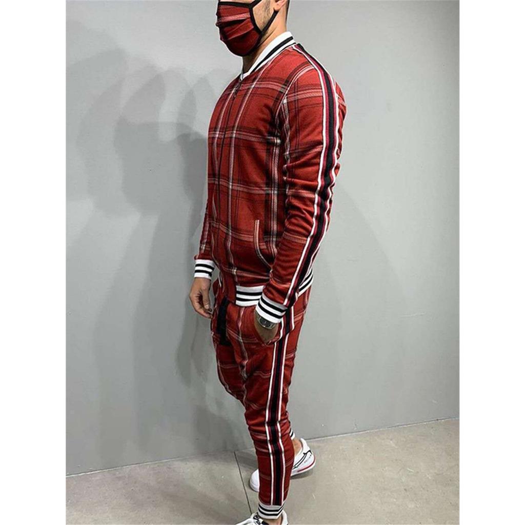 Zipper Set Colorful Plaid Men Casual Autumn Tracksuit Set Male Sweatshirt Pocket Fashion Jackets Men Tracksuit Sets Mens Set