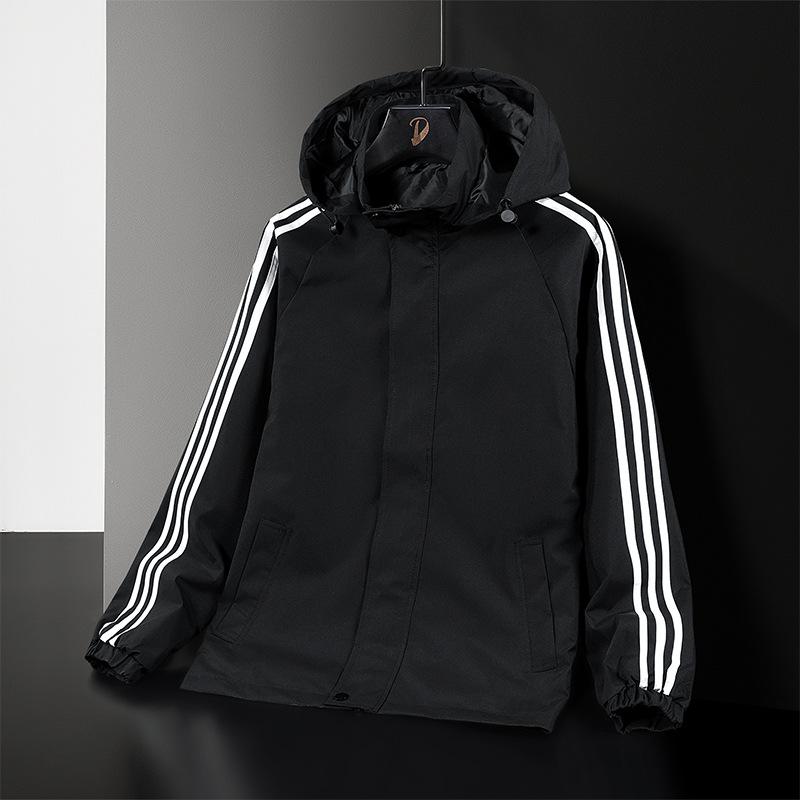 Мужская куртка Новая весенне-осенняя модная брендовая куртка с капюшоном Модная спортивная и повседневная куртка с тремя полосками Осенняя одежда