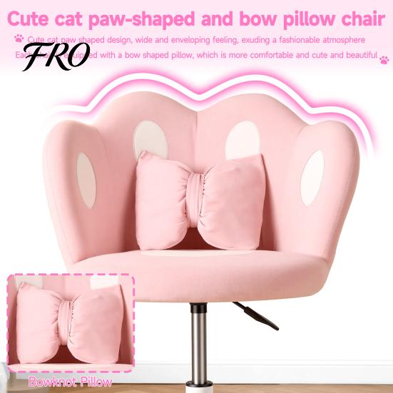 Dressing Stool Kids Desk Chair, 360-Degree Swivel Makeup Adjustable Height Computer Chair with Vanity Bow Pillow, Children for Boys Girls in