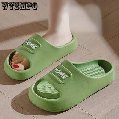 Тапочки с буквенным принтом, женские домашние нескользящие сандалии на толстой подошве для ванной комнаты, женские домашние тапочки