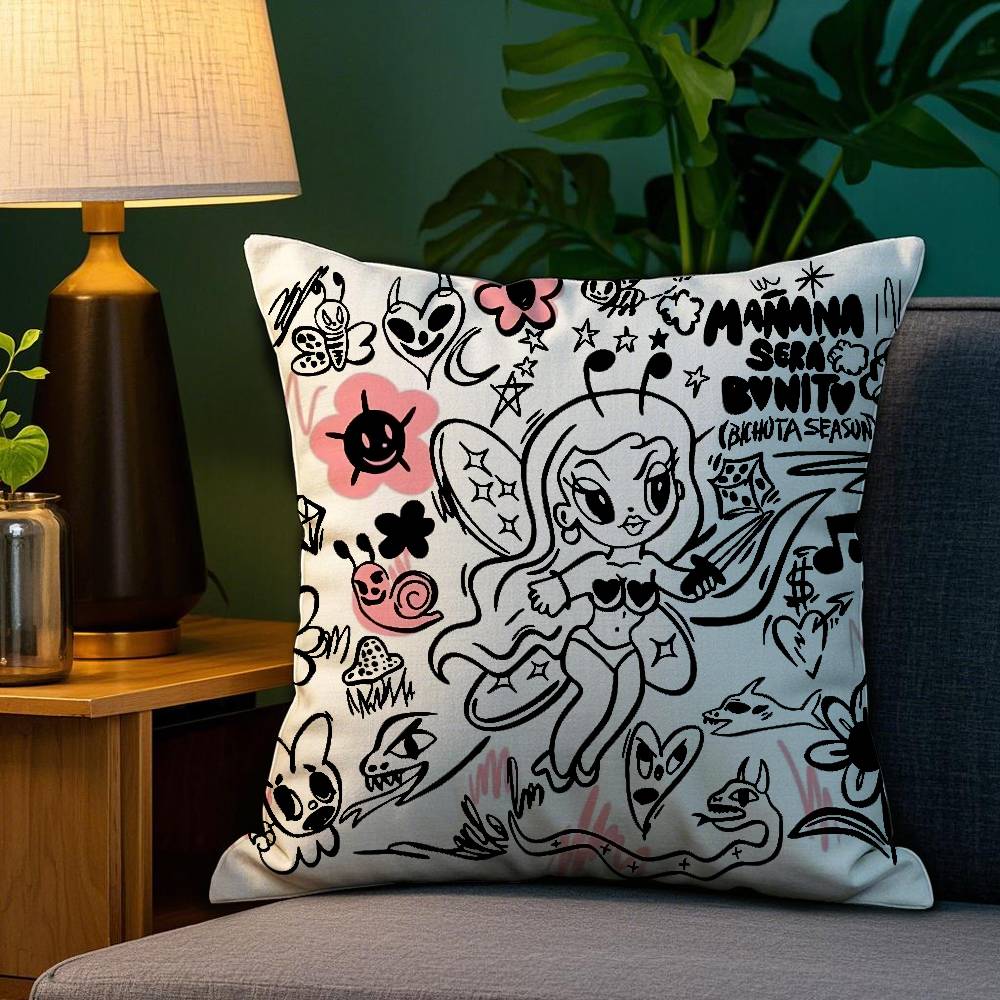 Cartoon Manana Sera KKarol G Pillow Case Sofa Living Room Bedroom Doublesided Printing Square Cushion Nap Time Pillow Case