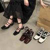 Summer Design Women Sandal Fashion Narrow Band Dress Square Heel Shoes Ladies Outdoor Patent Leather Mary Jane Shoes