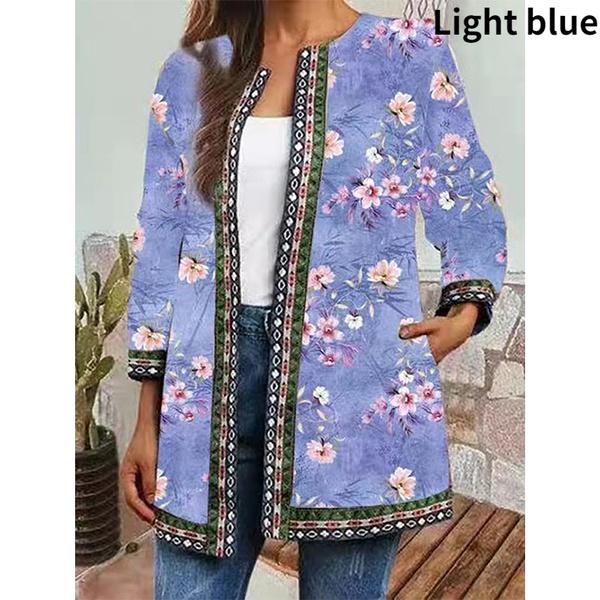 Женская мода, винтажный этнический стиль, цветочный принт, большие размеры, куртки из тесьмы с лентами, кардиган с этническим узором, верхняя одежда