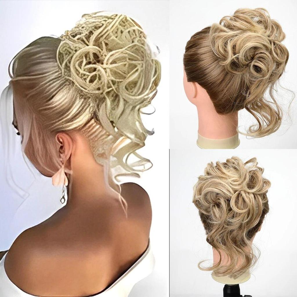 ALAN EATON Зажим для когтей, грязная булочка для женщин, синтетический волнистый вьющийся хвостик, шиньон для повседневной носки, многоцветный вариант, 10 дюймов