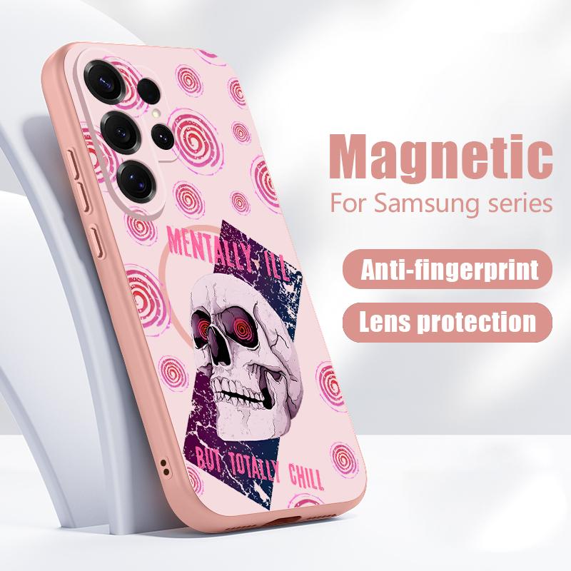 Чехол с узором Череп Скелет для Samsung S26 Edge S25 FE S24 Plus S23 S22 Ultra A15 A16 A17 A35 A36 A37 A54 A55 A56 A57 5G Магнитный Гибридный Матовый Чехол