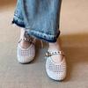 Retro Woven Hollow Bag Head Half Slippers Women's 2025 New Comfortable and Lightweight One-word Fashion Slippers with Metal Buckle