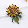Luxury Vintage Rhinestone Sunflower Exaggerated Brooches Badges For Women Men Retro Classic Design Crystal Accessories Pins