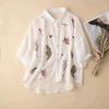 Women's Summer Seven-quarter Sleeve Cotton Embroidery Shirt Loose Literary Thin Blouse