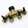 3/4" Brass 4-Way Splitter Tap Diverter, Garden Irrigation Water Distributor Valve Controller