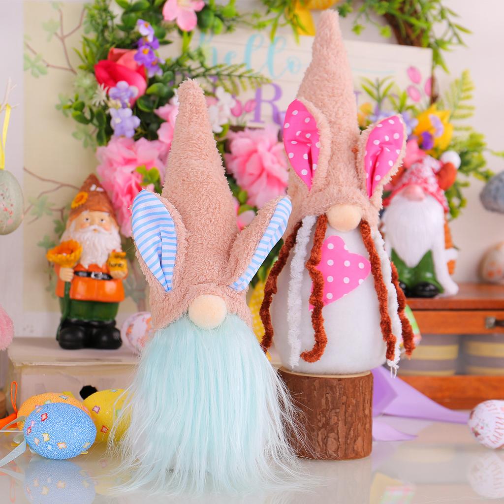 Easter Dwarf Doll Ornament Rabbit Ears Elf Faceless Old Man Window Table Decorations