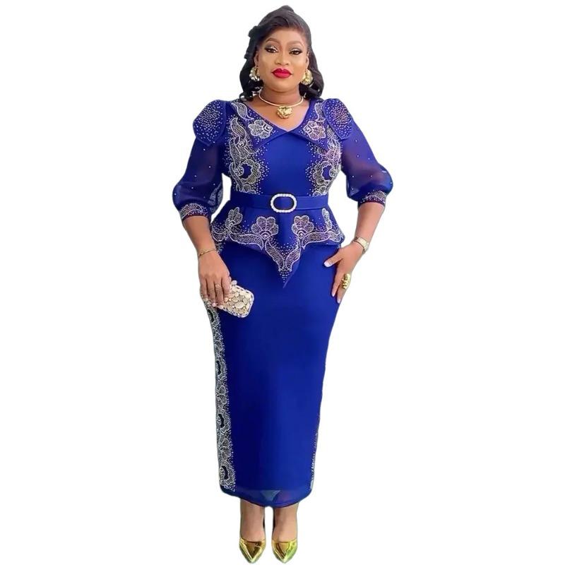 Плюс Размер Женская Мода Горячая Бриллиантовая Рождественская Вечеринка Поддельные Два Платья