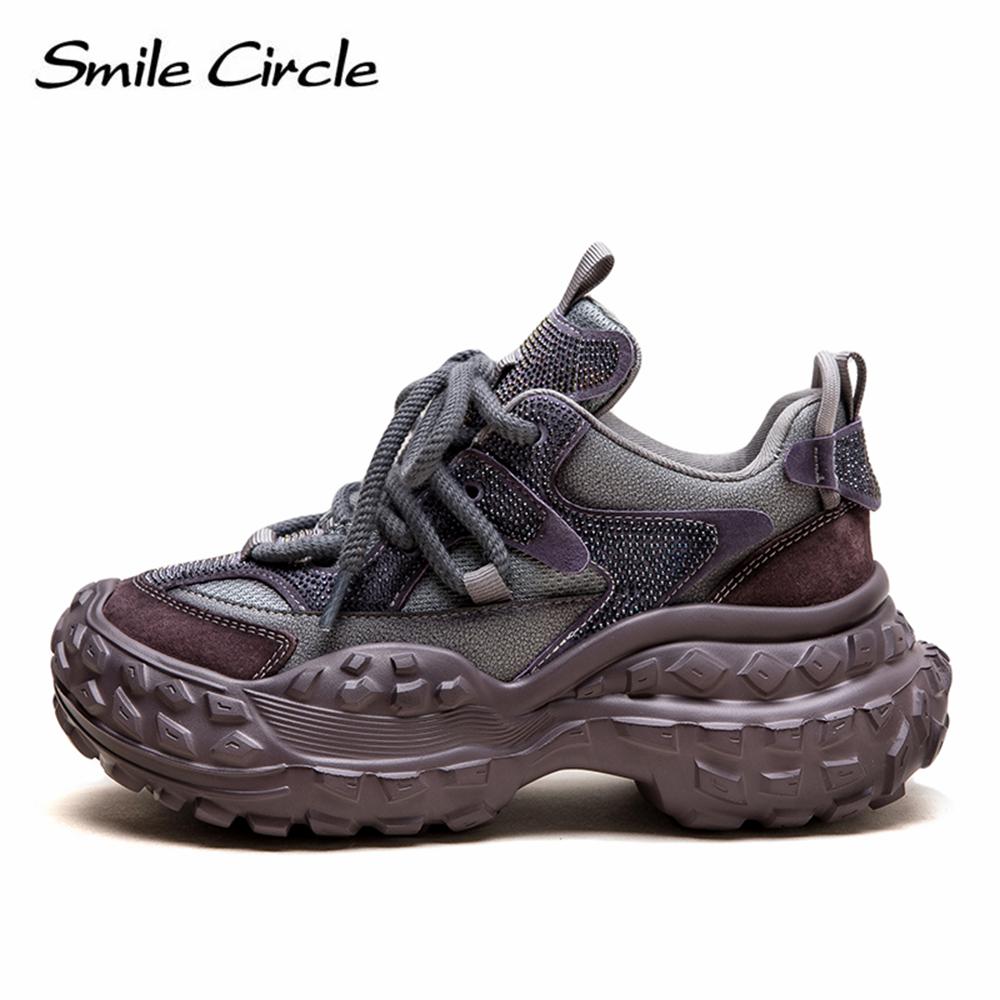 Женские кроссовки из натуральной кожи с круглым носком и толстой подошвой, удобная модная повседневная обувь