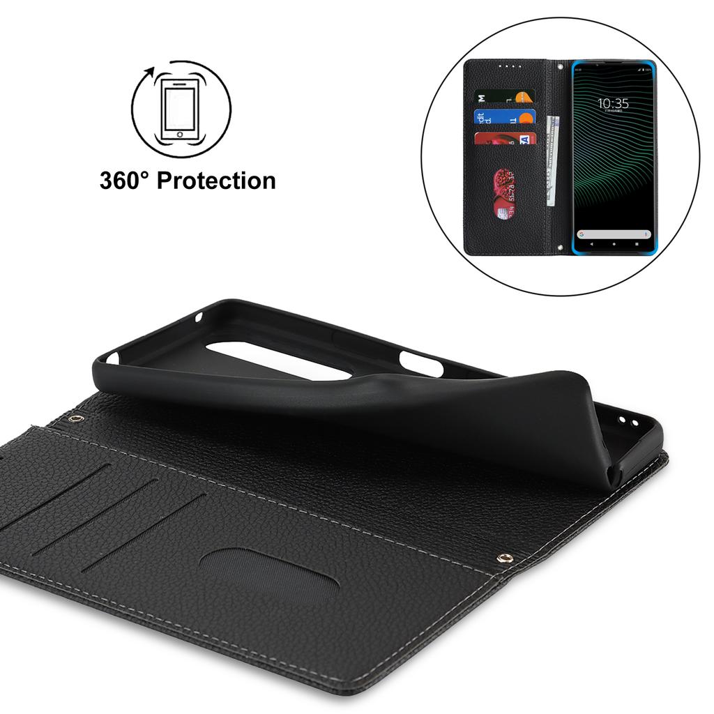 For Sony Xperia 1 IV 5G Case Stand Wallet Litchi Texture Leather Flip Phone Cover with Strap