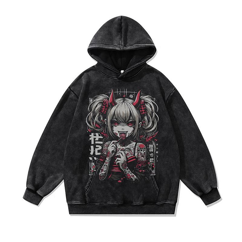 European And American High Street Digital Direct Injection Printing Hooded Sweater Men And Women Oversize Washed Old Hoodie