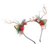 Deer Antler Flower Crown Headband Fairy Flower Reindeer Costume Accessory with Branch Pine Needle Decorations for Women