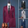 2Pcs/Set Men Business Outfit Lapel Long Sleeve Single Breasted Suit Coat Solid Color