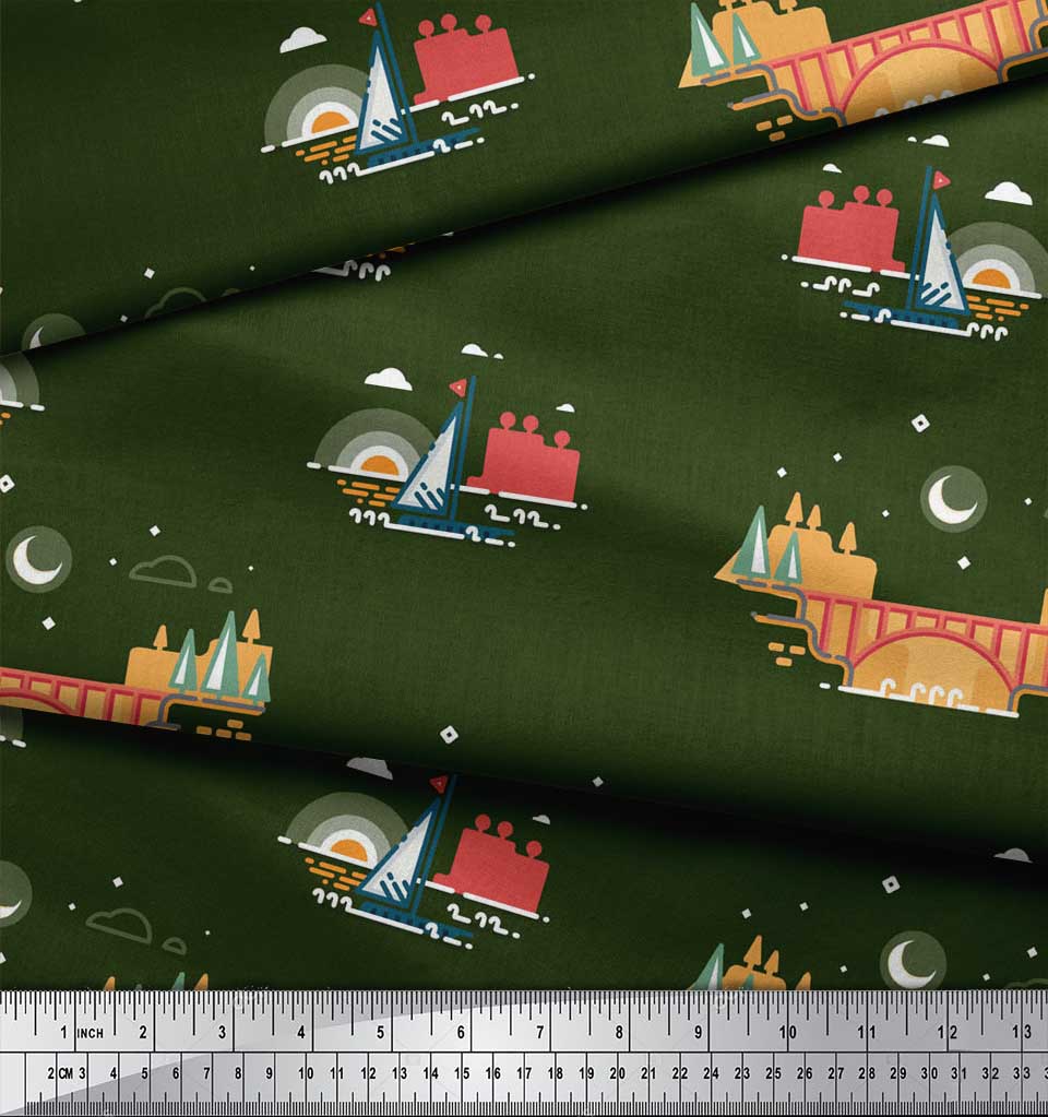 Soimoi Черная японская креп-сатиновая ткань с принтами на морской ткани для мостов и яхт, 42 дюйма, по метрам