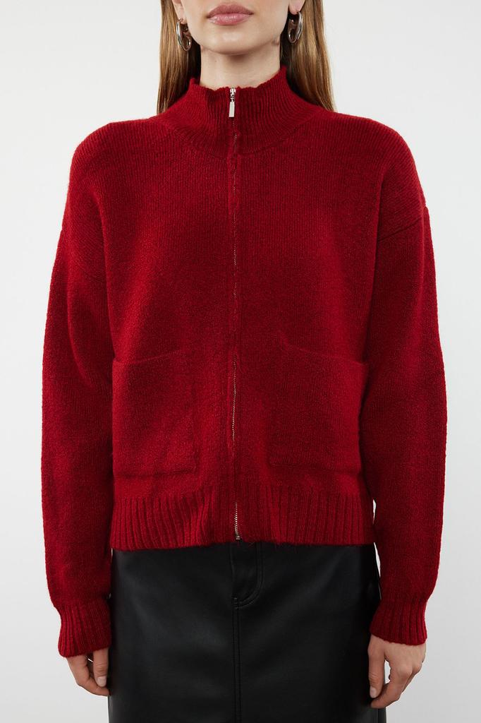 Women's Elegance Style Cardigan Black Soft Textured Zipper Knitwear Cardigan