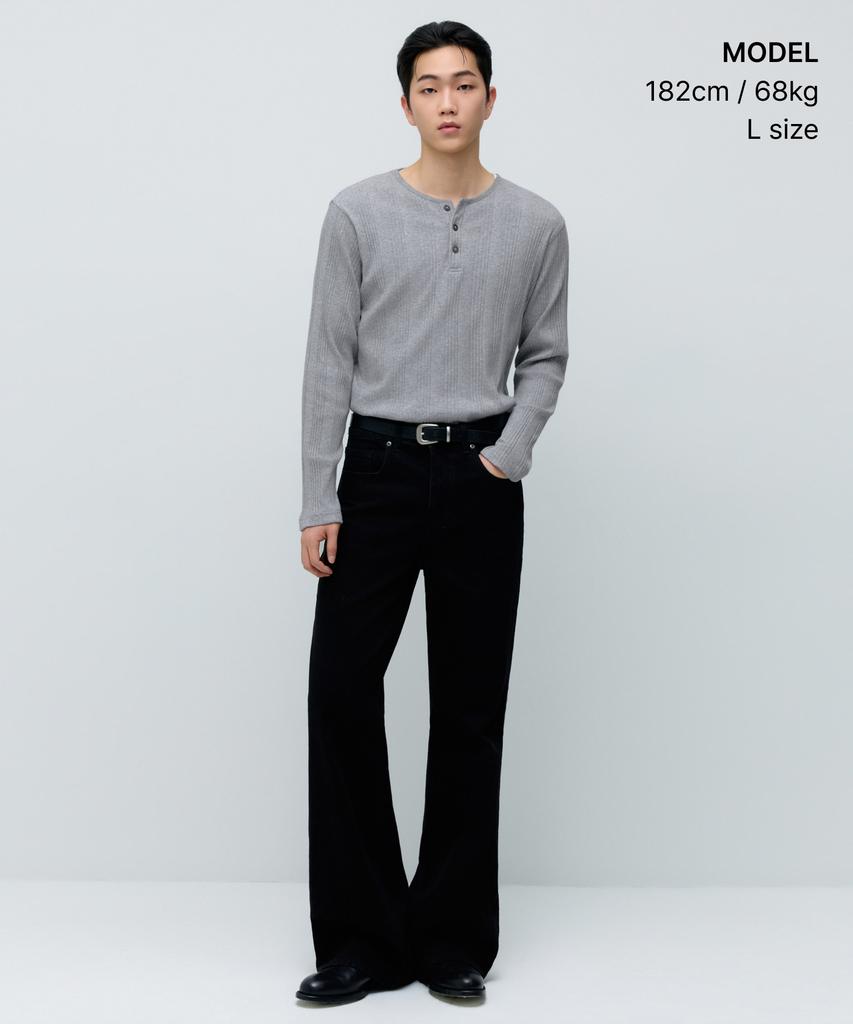 MUSINSA STANDARD Multi-Ribbed Henley Neck Long Sleeve T-Shirt [Medium Grey]