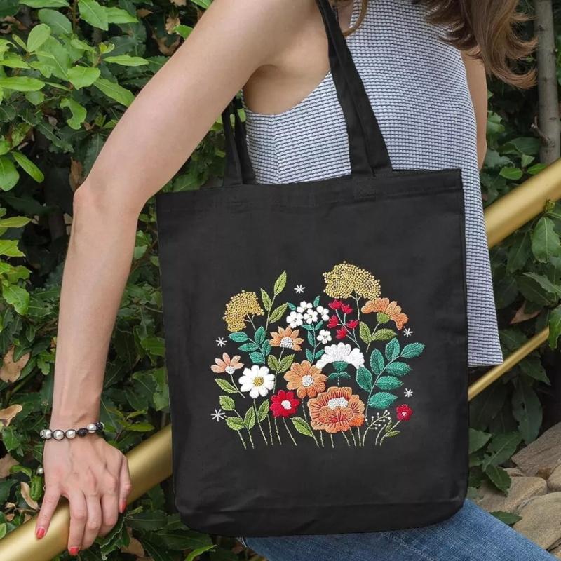 Пяльцы Инструкции по шитью Нитки Набор для вышивания Цветочный узор Холщовая сумка-тоут